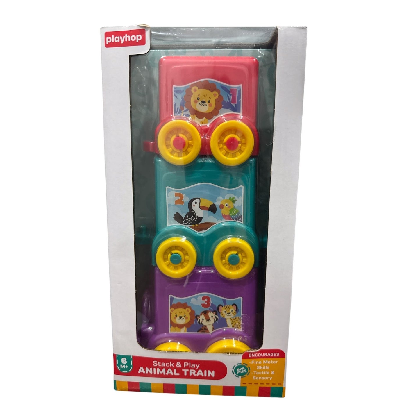 Stack & Play Animal Train Toy For 6+ Months BPA-Free Bright Colors Encourages Fine Motor Skills & Sensory Play
