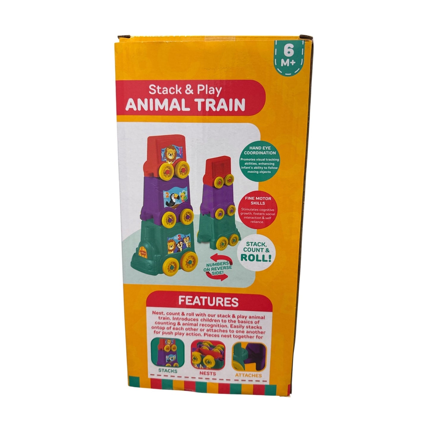 Stack & Play Animal Train Toy For 6+ Months BPA-Free Bright Colors Encourages Fine Motor Skills & Sensory Play