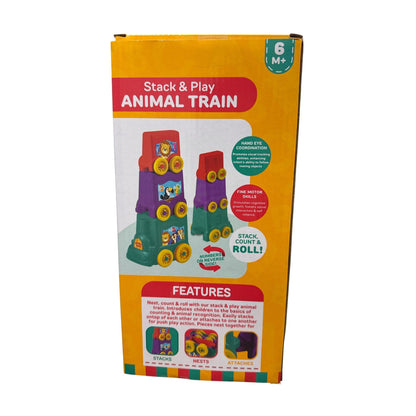Stack & Play Animal Train Toy For 6+ Months BPA-Free Bright Colors Encourages Fine Motor Skills & Sensory Play