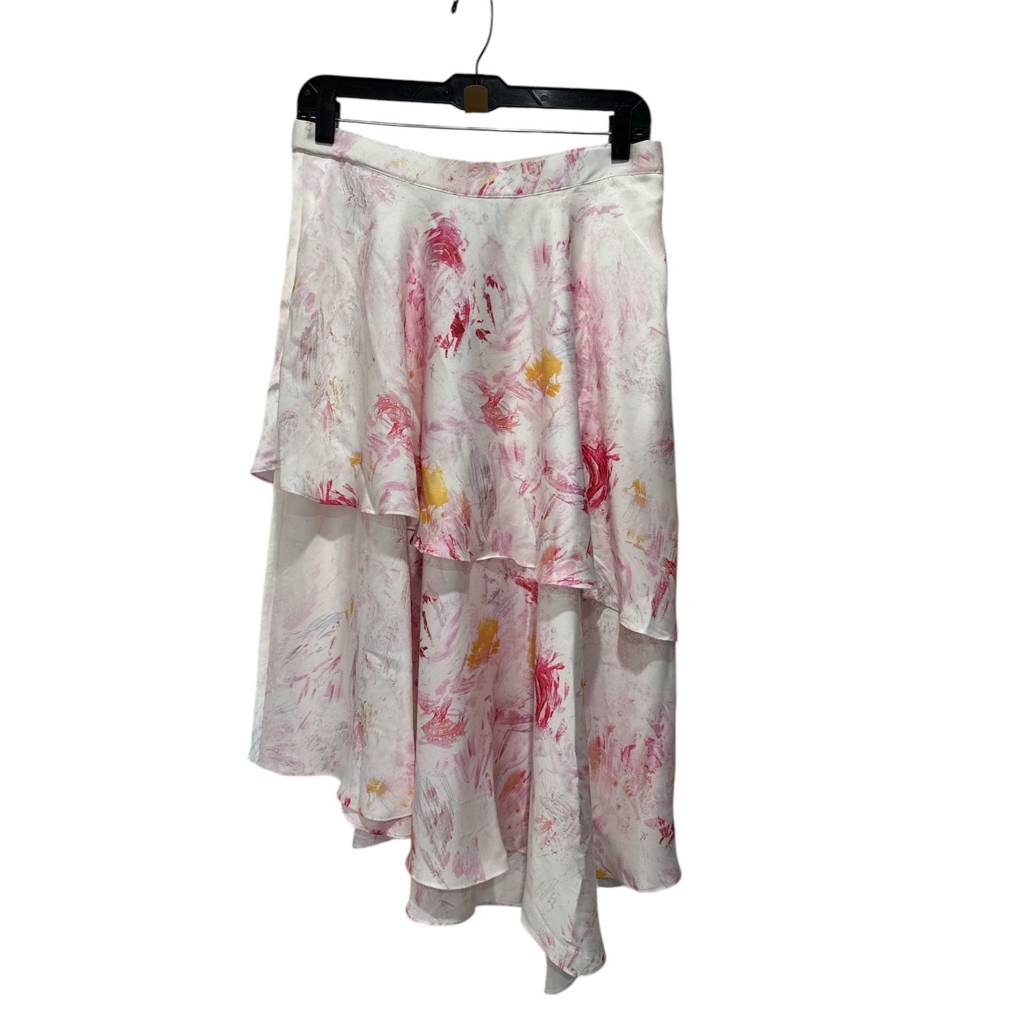 BCBGMaxAzria Abstract Floral Ruffled Midi Skirt White/Pink/Yellow Size M MSRP $298
