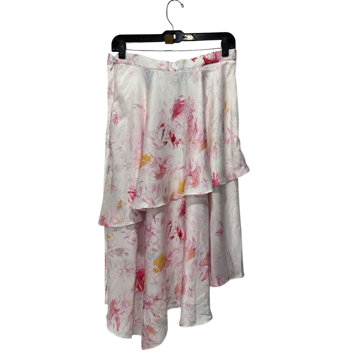 BCBGMaxAzria Abstract Floral Ruffled Midi Skirt White/Pink/Yellow Size M MSRP $298