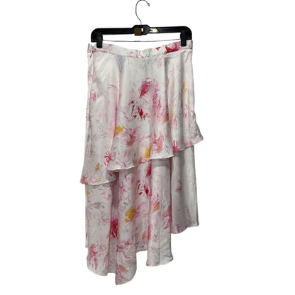 BCBGMaxAzria Abstract Floral Ruffled Midi Skirt White/Pink/Yellow Size M MSRP $298