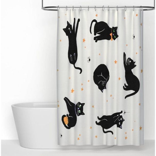 Hyde and EEK! Boutique - Halloween Black Cats Glow in the Dark Shower Curtain White 72x72