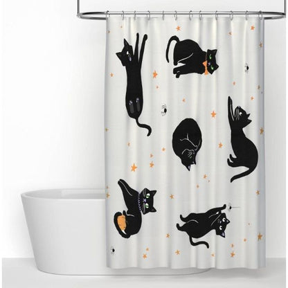Hyde and EEK! Boutique - Halloween Black Cats Glow in the Dark Shower Curtain White 72x72