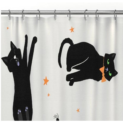 Hyde and EEK! Boutique - Halloween Black Cats Glow in the Dark Shower Curtain White 72x72