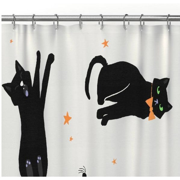 Hyde and EEK! Boutique - Halloween Black Cats Glow in the Dark Shower Curtain White 72x72