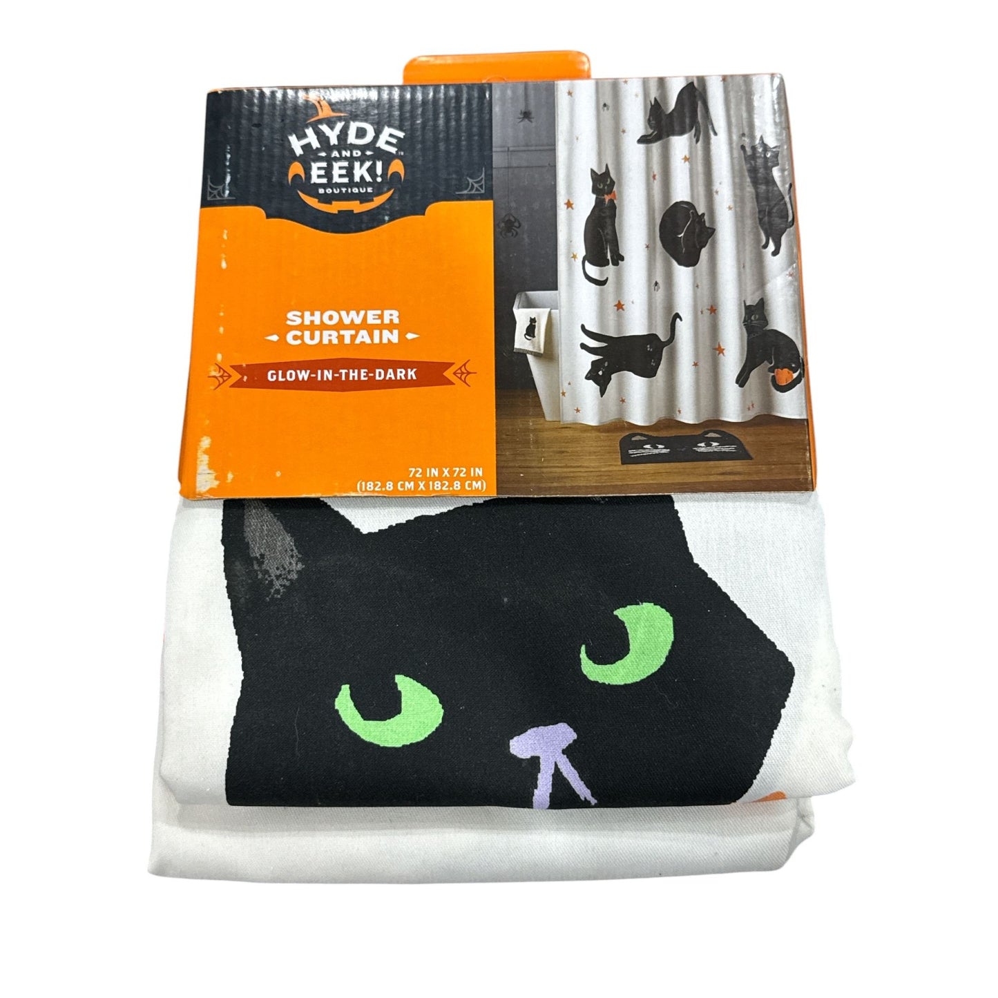 Hyde and EEK! Boutique - Halloween Black Cats Glow in the Dark Shower Curtain White 72x72
