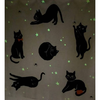 Hyde and EEK! Boutique - Halloween Black Cats Glow in the Dark Shower Curtain White 72x72