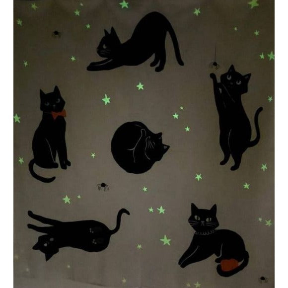 Hyde and EEK! Boutique - Halloween Black Cats Glow in the Dark Shower Curtain White 72x72