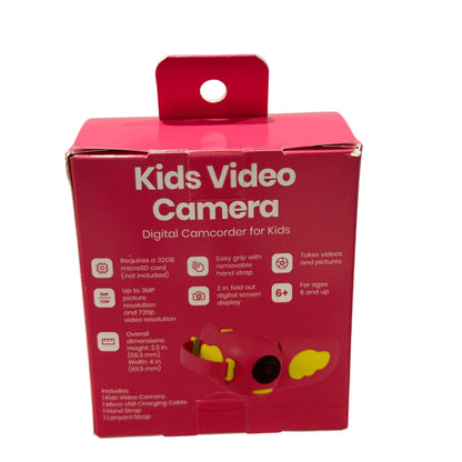 Kids Digital Video Camera With 720p Resolution, 3MP Photos, and Foldable Screen Ages 6+ Pink & Yellow