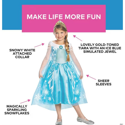 Disney Frozen Elsa Deluxe Child Costume With Tiara Sheer Sleeves & Sparkling Snowflake Details  Size 4-6X