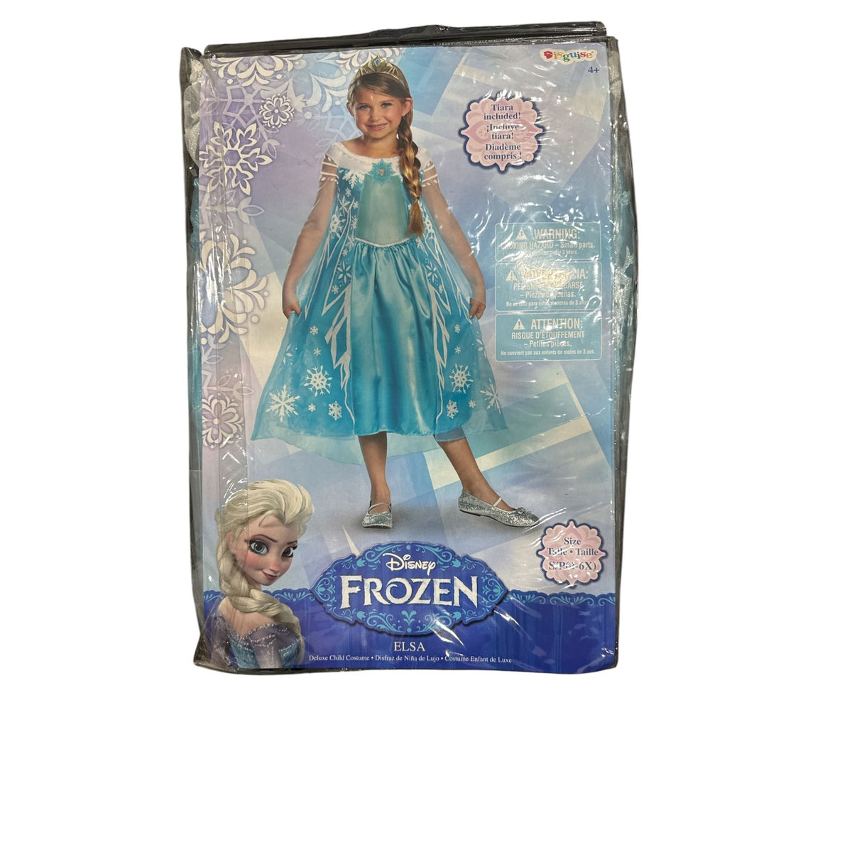 Disney Frozen Elsa Deluxe Child Costume With Tiara Sheer Sleeves & Sparkling Snowflake Details  Size 4-6X