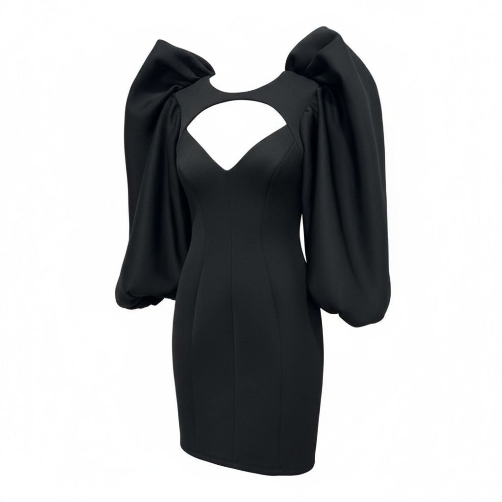 ASOS Black Puff Sleeve Mini Dress With Cutout Detail US 2