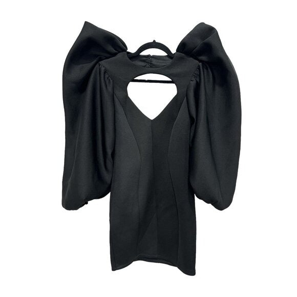 ASOS Black Puff Sleeve Mini Dress With Cutout Detail US 2