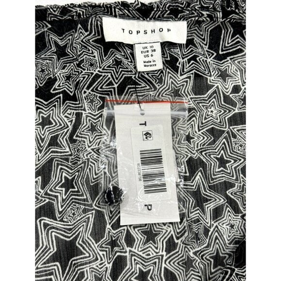 Floral Print Black Long Sleeve Mini Dress With Ruffle Detail & V-Neckline US 6