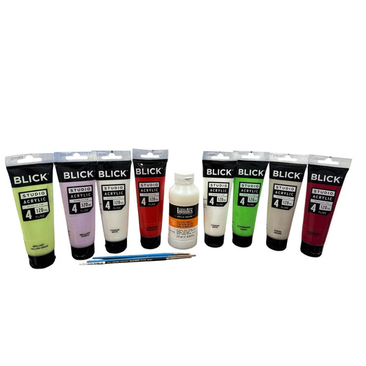 Blick Studio Acrylic Paint Set 120ml Tubes With Brushes & Liquitex Gloss Varnish