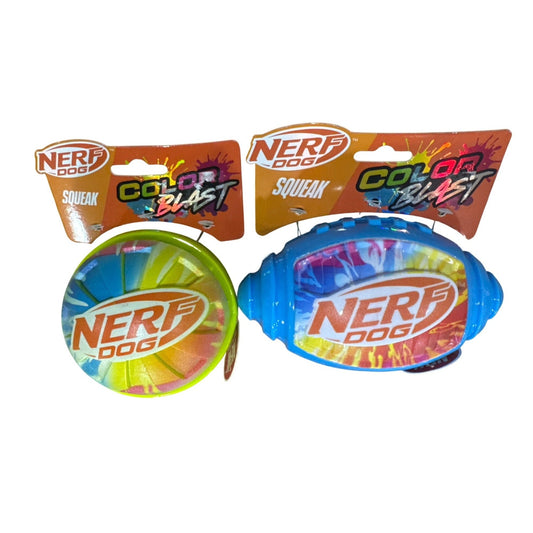 Nerf Dog Color Blast Squeak Interactive Dog Toy Blue & Green 2 Pack