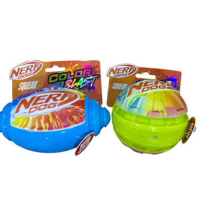 Nerf Dog Color Blast Squeak Interactive Dog Toy Blue & Green 2 Pack