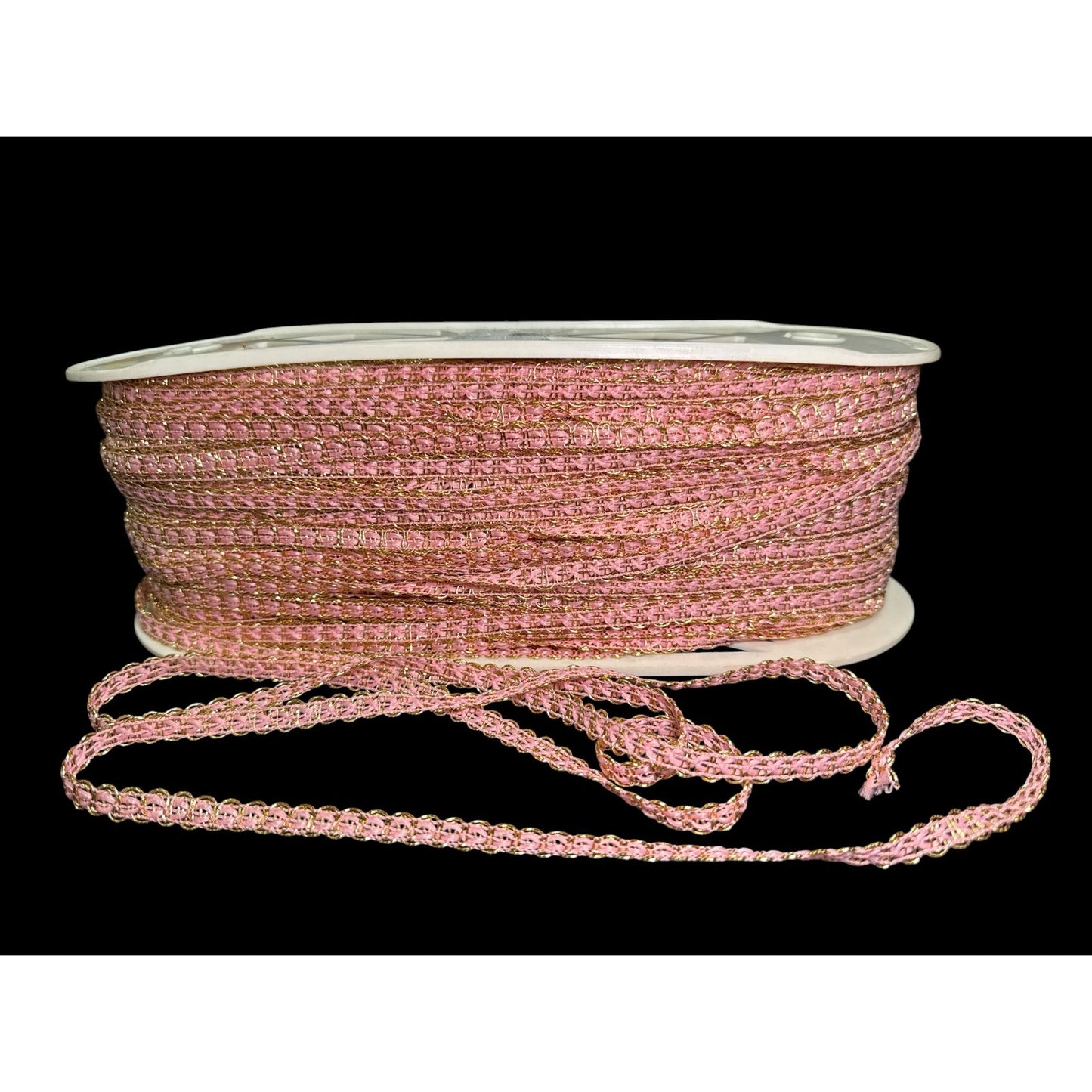 Pink & Gold Braided Trim Ribbon On Spool 1/4-Inch Wide Crafting & Sewing Supplies 30+ YARDS