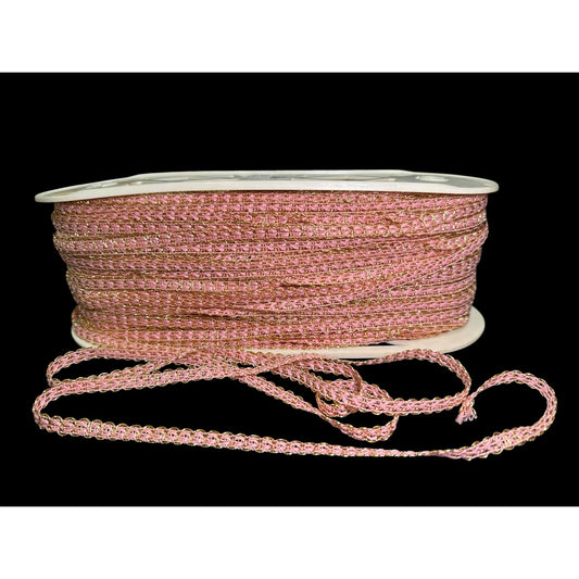 Pink & Gold Braided Trim Ribbon On Spool 1/4-Inch Wide Crafting & Sewing Supplies 30+ YARDS