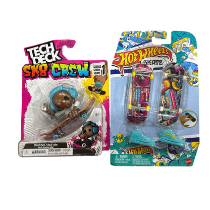 Tech Deck Sk8 Crew Shred Pack & Hot Wheels Skate Fingerboards Boomin Boombox Cool Cassette Set
