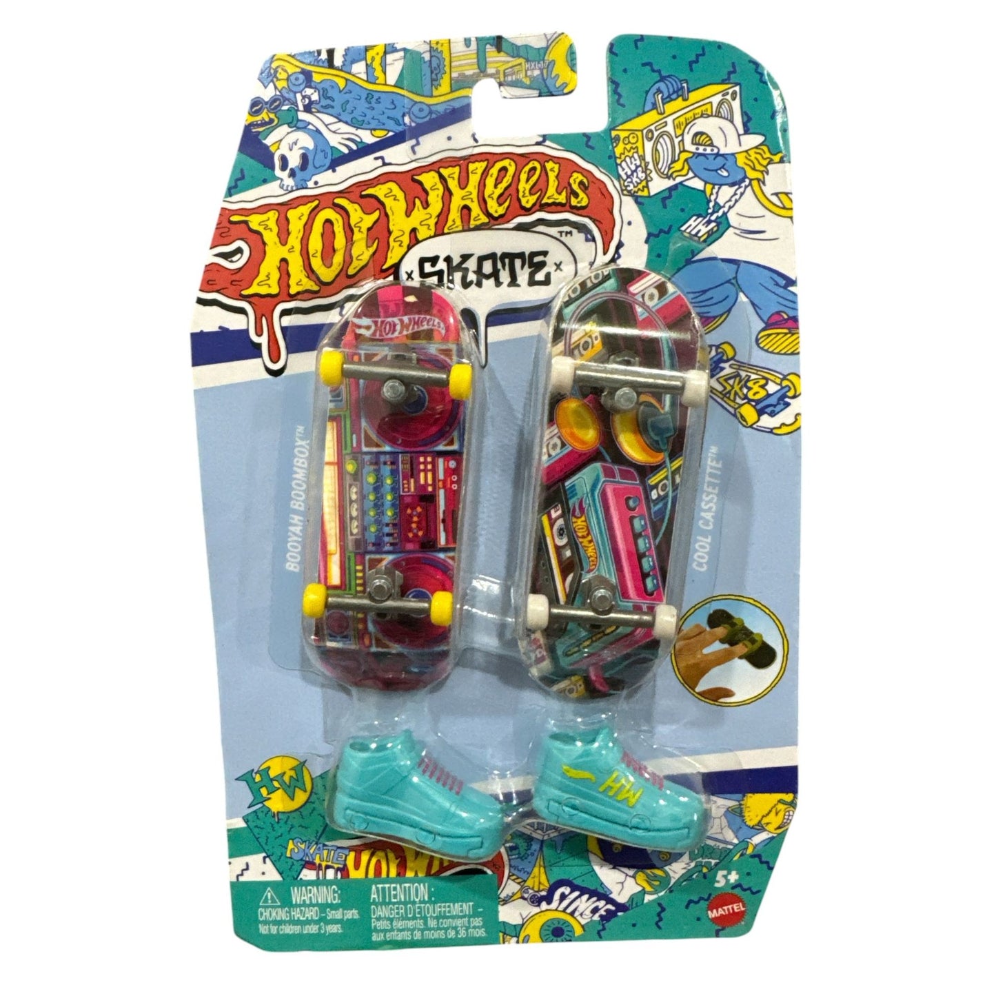 Tech Deck Sk8 Crew Shred Pack & Hot Wheels Skate Fingerboards Boomin Boombox Cool Cassette Set