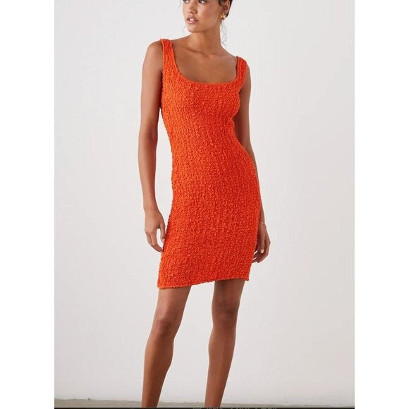 Rails Julie Cherry Textured Sleeveless Mini Dress XL Bright Orange