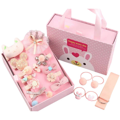 18-Piece Girls Hair Accessories Gift Set With Clips, Baby Korean Princess Bows & Bands In Snow White Pink Box