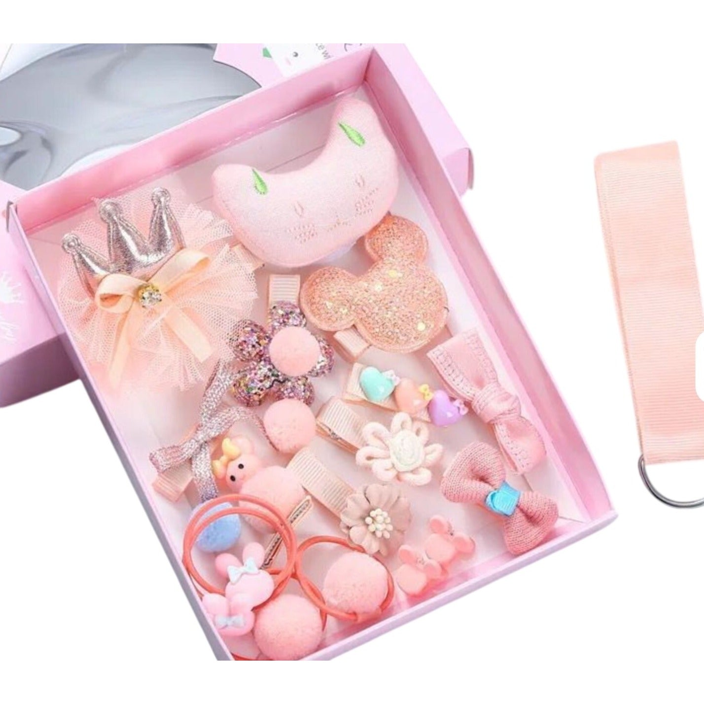 18-Piece Girls Hair Accessories Gift Set With Clips, Baby Korean Princess Bows & Bands In Snow White Pink Box