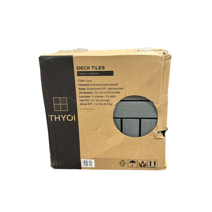 Thyoi Deck Tiles 12"x12" Natural Acacia Wood Waterproof PP Base Grey 10 Pieces Square Joint