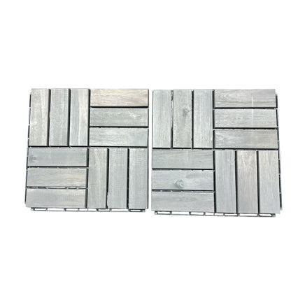 Thyoi Deck Tiles 12"x12" Natural Acacia Wood Waterproof PP Base Grey 10 Pieces Square Joint