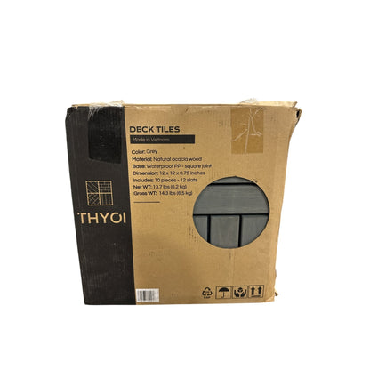 Thyoi Deck Tiles 12"x12" Natural Acacia Wood Waterproof PP Base Grey 10 Pieces Square Joint