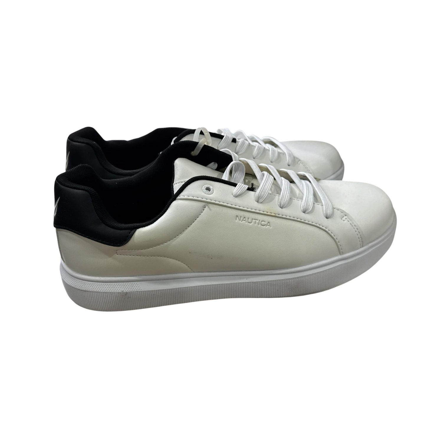 Nautica Mens White & Black Low-Top Sneakers With Lace-Up Closure Casual Design Size 13