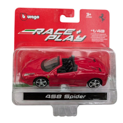 Bburago Ferrari 458 Spider & Italia Diecast Model Cars 1/43 Scale Red Race & Play Official Licensed