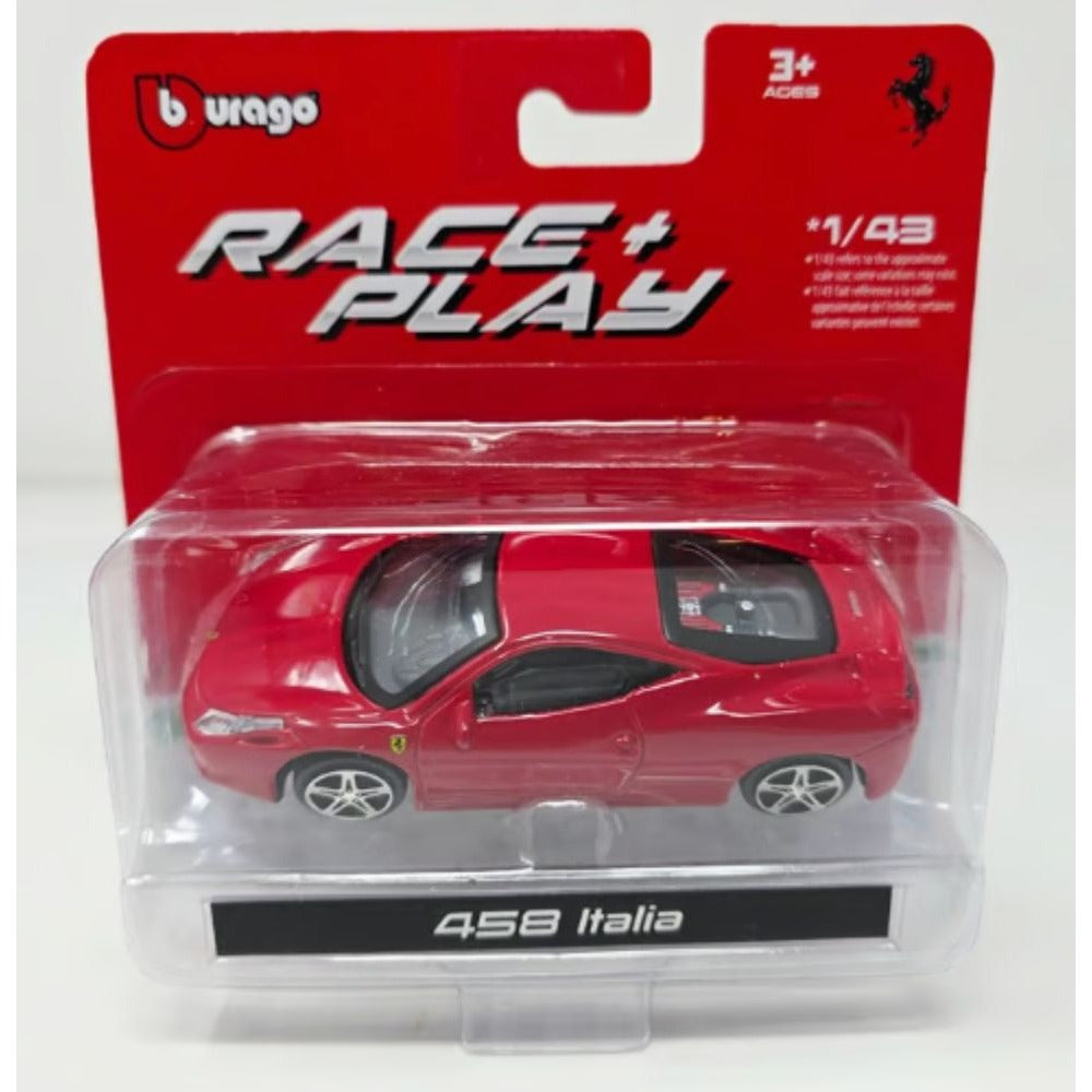 Bburago Ferrari 458 Spider & Italia Diecast Model Cars 1/43 Scale Red Race & Play Official Licensed