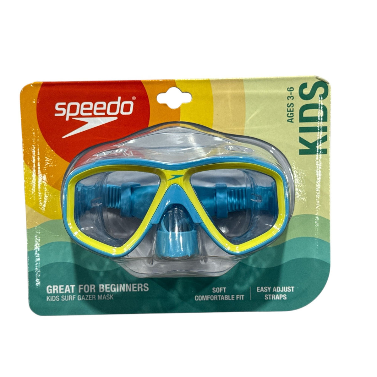 Speedo Kids Surf Gazer Mask Ages 3-6 With Adjustable Straps & Soft Fit Blue & Yellow