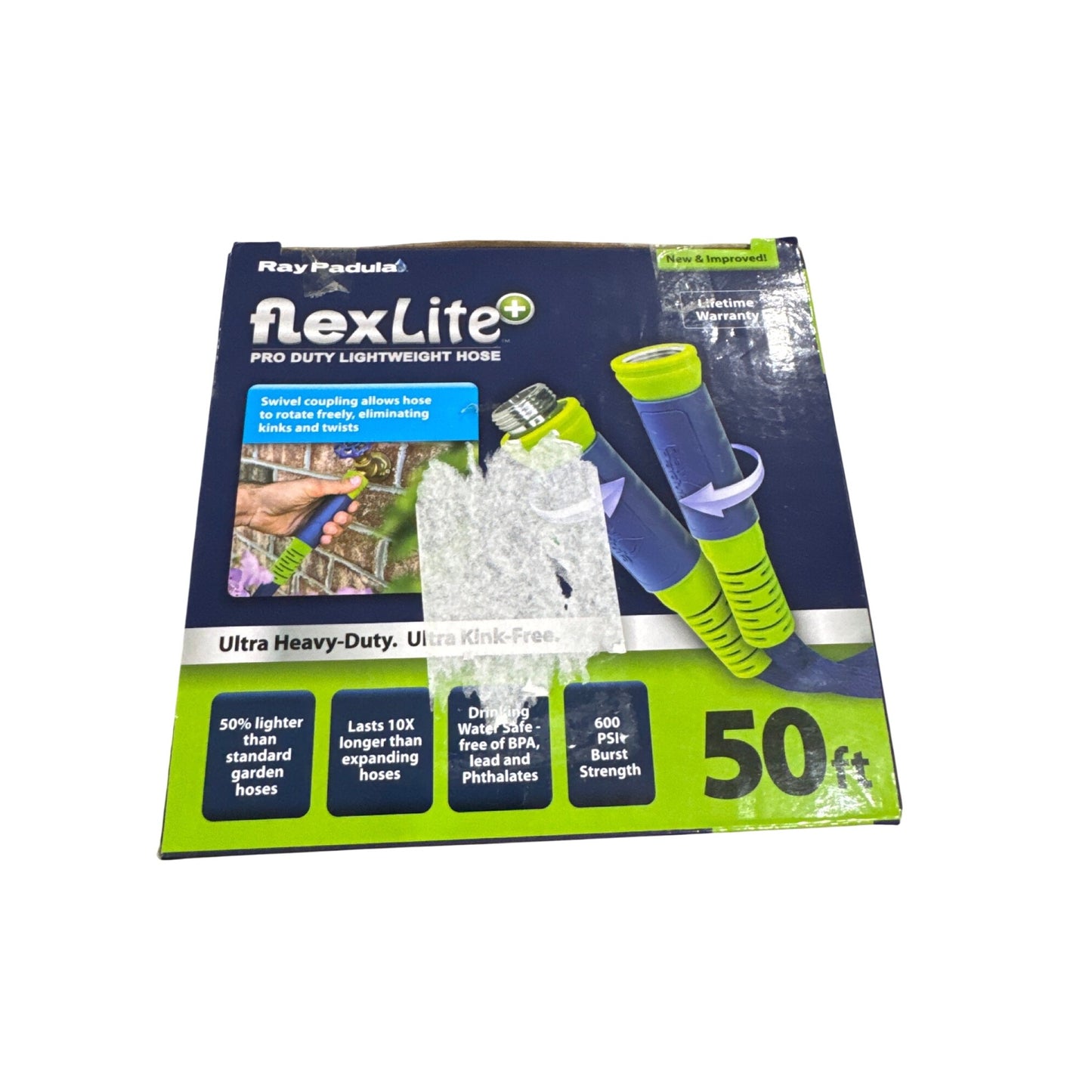 Ray Padula FlexLite+ Pro Duty Lightweight Hose 50 Ft BPA-Free Lead-Free 600 PSI Burst Strength