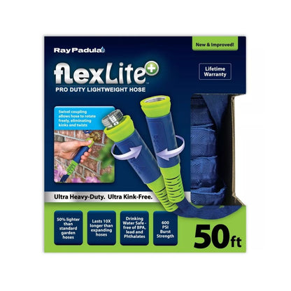 Ray Padula FlexLite+ Pro Duty Lightweight Hose 50 Ft BPA-Free Lead-Free 600 PSI Burst Strength