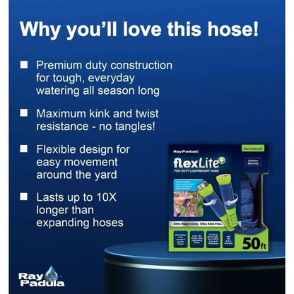 Ray Padula FlexLite+ Pro Duty Lightweight Hose 50 Ft BPA-Free Lead-Free 600 PSI Burst Strength