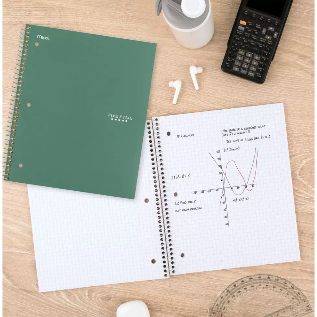 Five Star 1 Subject Graph Notebooks, Advance 5 Subject College Ruled Notebook, & 7-Pocket Zipper Customizable Expanding File