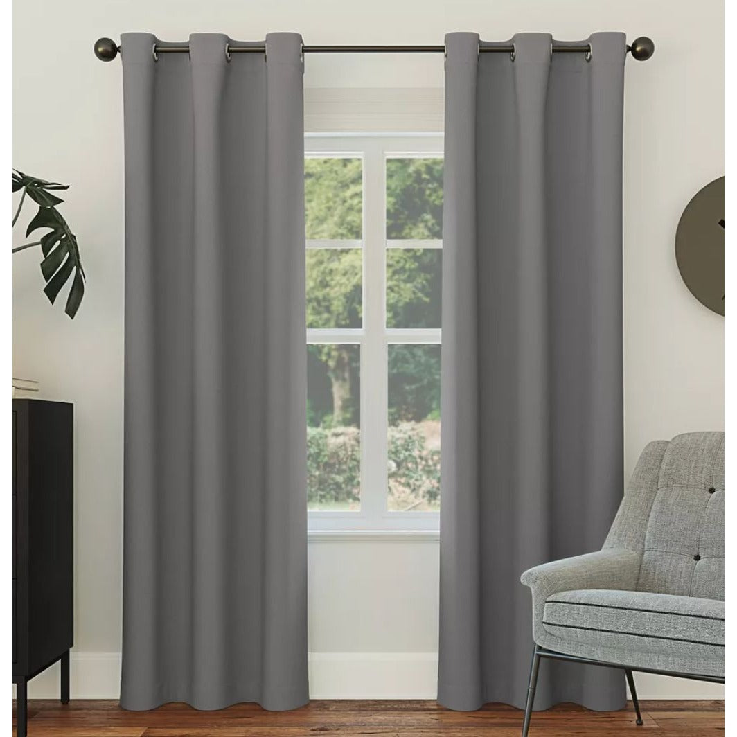 Sun Zero Gray Blackout Curtain Panels With Grommets - Set Of 2 40" X 63" Energy Efficient Light Blocking