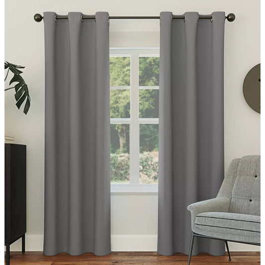 Sun Zero Gray Blackout Curtain Panels With Grommets - Set Of 2 40" X 63" Energy Efficient Light Blocking