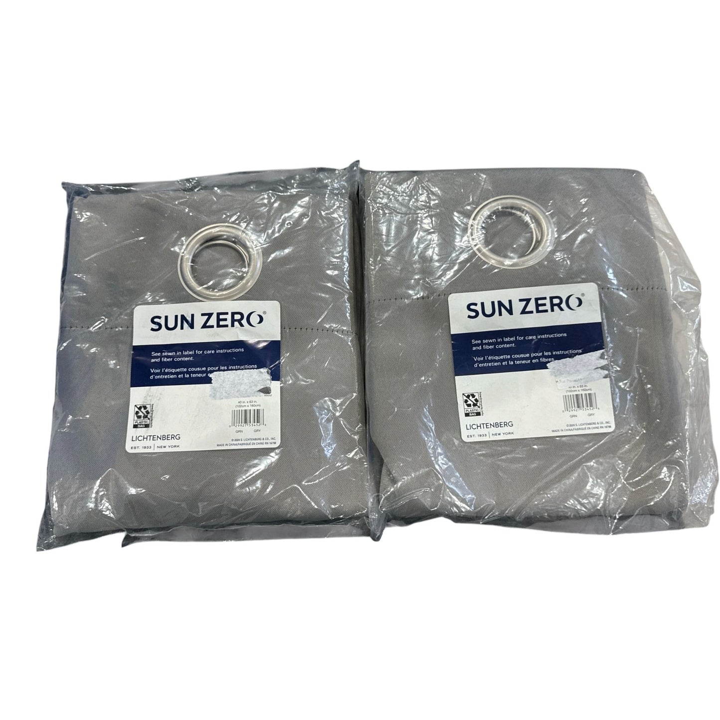 Sun Zero Gray Blackout Curtain Panels With Grommets - Set Of 2 40" X 63" Energy Efficient Light Blocking