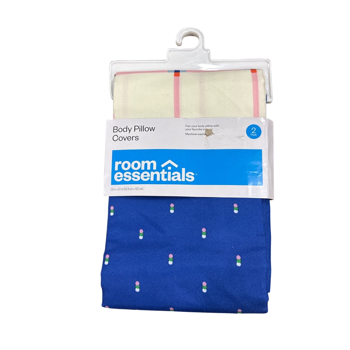 Room Essentials Body Pillow Covers 2-Pack Multicolor Plaid & Blue 20" X 52" Recycled Polyester Machine Washable