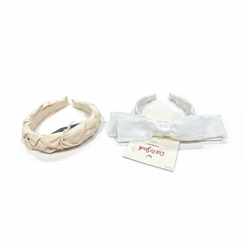 Universal Thread & Cat & Jack Headbands Set Cream Braided & White Bow Women's & Girls Hair Accessories