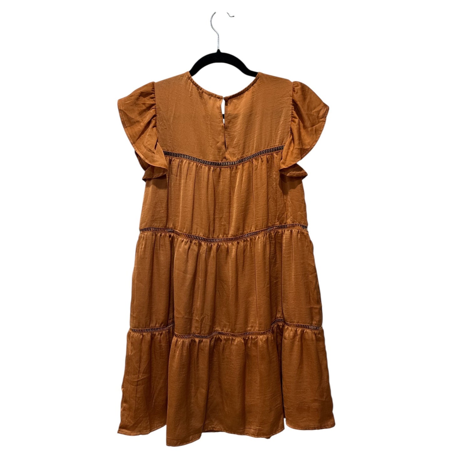 Lumière Women's Tiered Ruffle Mini Dress In Rust Orange Size Small Polyester/Rayon Blend