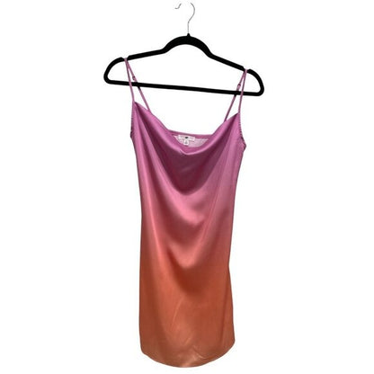 Satin-Feel Pink & Orange Ombré Mini Slip Dress With Spaghetti Straps - BP. XS