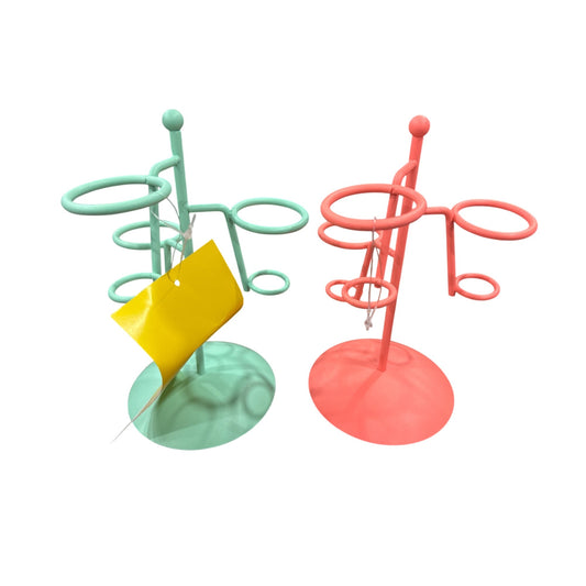Sun Squad Ice Cream Cone Holder Stand Mint & Coral Metal Set Of 2