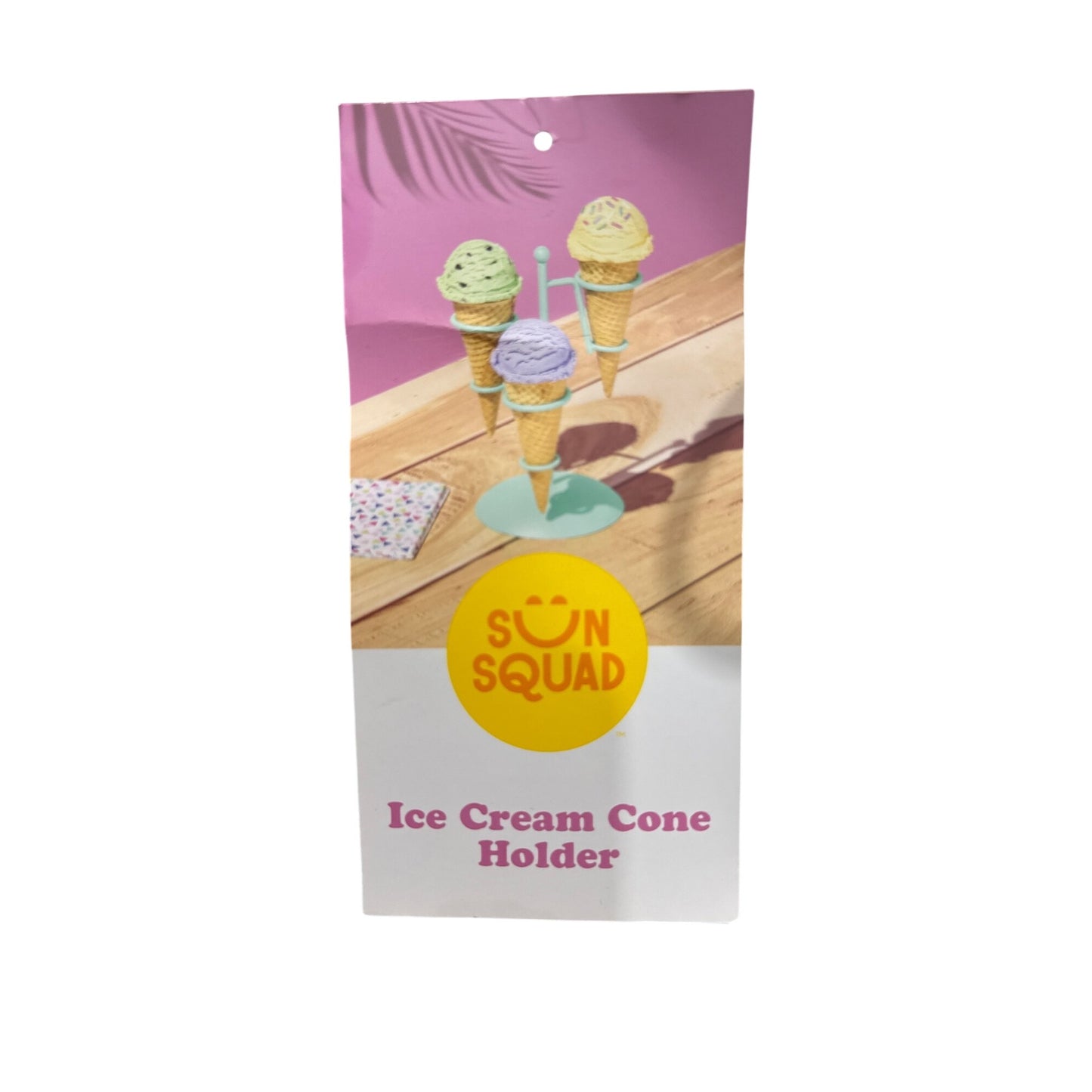 Sun Squad Ice Cream Cone Holder Stand Mint & Coral Metal Set Of 2