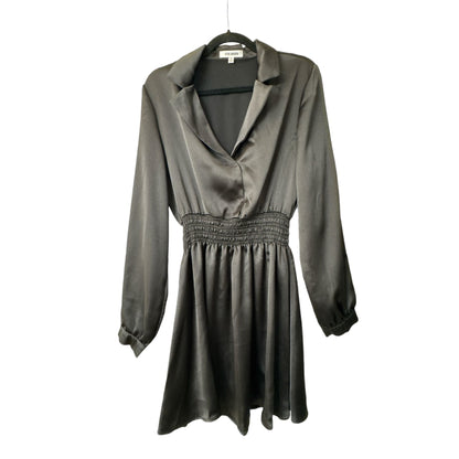 Steve Madden Women's Satin Long-Sleeve Mini Dress With Smocked Waistband Black Size Medium